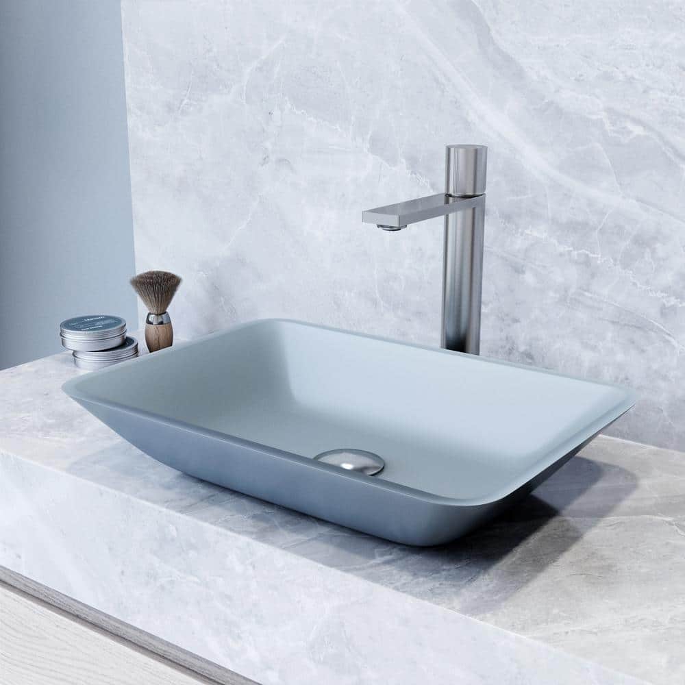 Sottile Blue Glass Rectangular Vessel Sink with Brushed Nickel Faucet