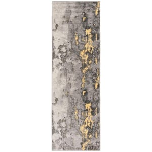 Adirondack Gray/Yellow 3 ft. x 10 ft. Abstract Runner Rug