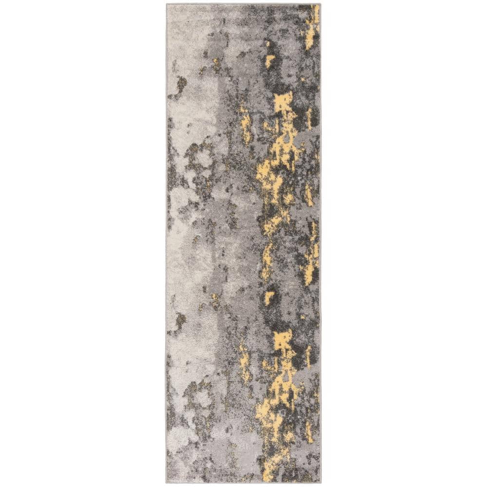 Gray and Yellow Abstract Easy-Care Runner Rug
