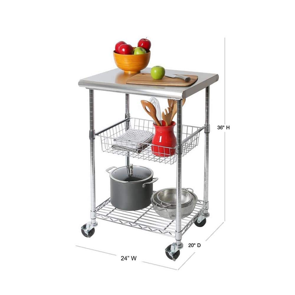 Stainless Steel Rectangular Kitchen Cart with Storage