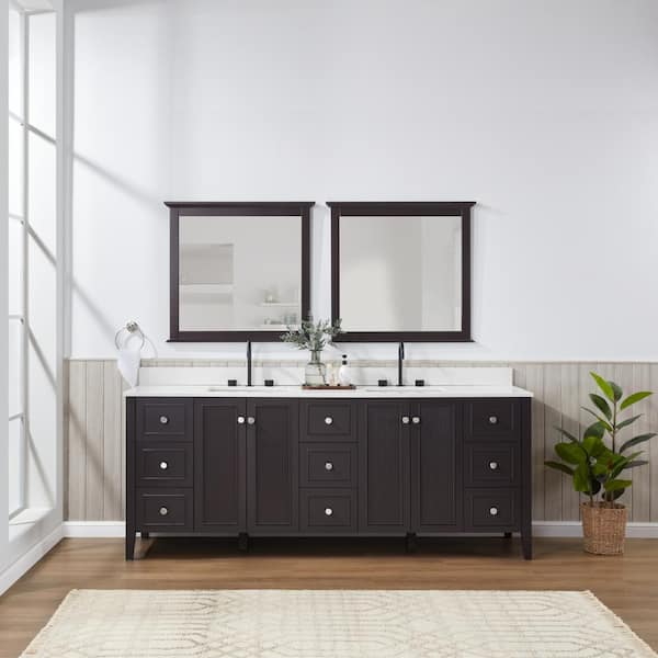 Lille 84 in. W x 22 in. D x 35 in. H Double Sink Bath Vanity in Espresso with Solid White Quartz Top