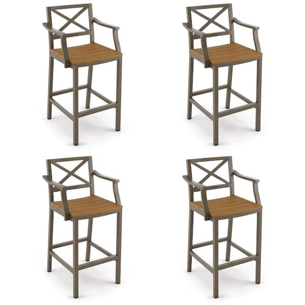 LUE BONA Humphrey 26 in. Brown Aluminum Plastic Outdoor Bar Stool with Arms (4-Pack)