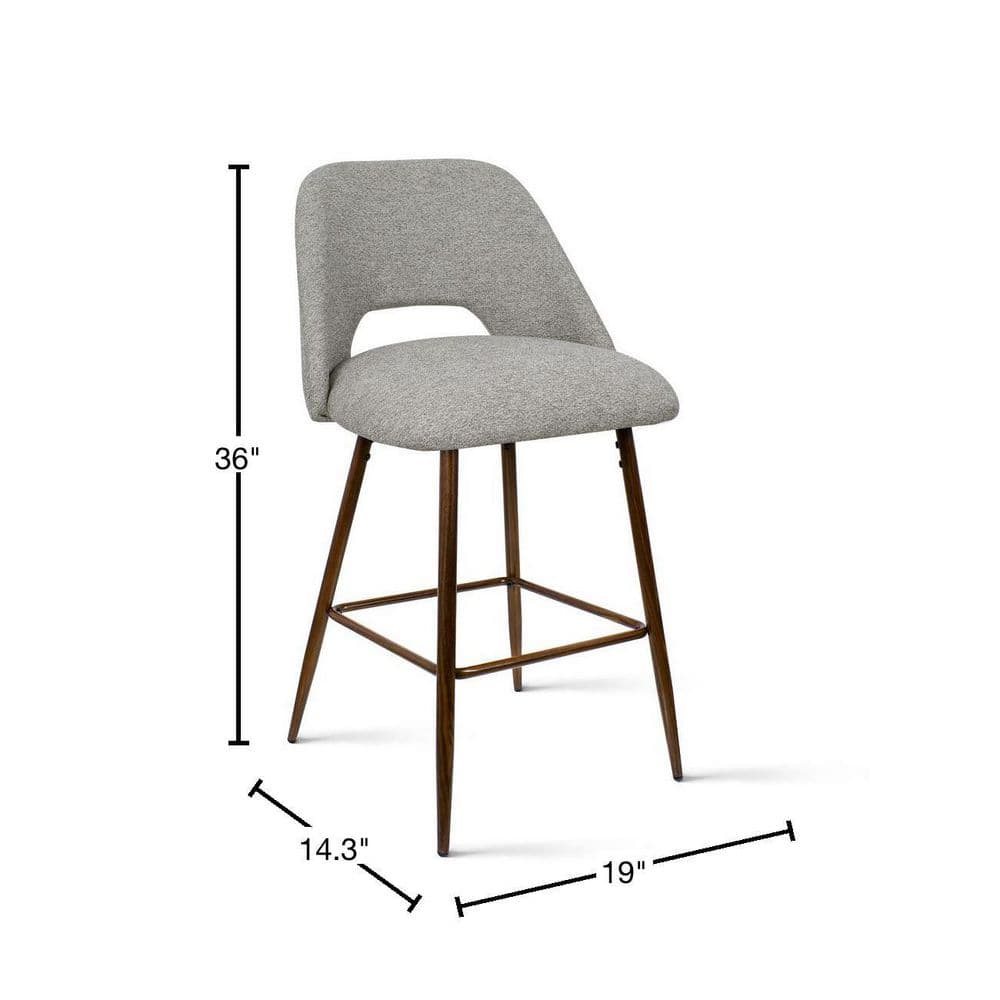 Gray Upholstered Counter Stools with Walnut Metal Legs, Set of 2