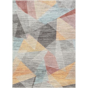 WHOA Laramie Gold/Light Blue/Charcoal/Teracotta Geometric Abstract 3D Textured 5 ft. 3 in. x 7 ft. 3 in. Area Rug