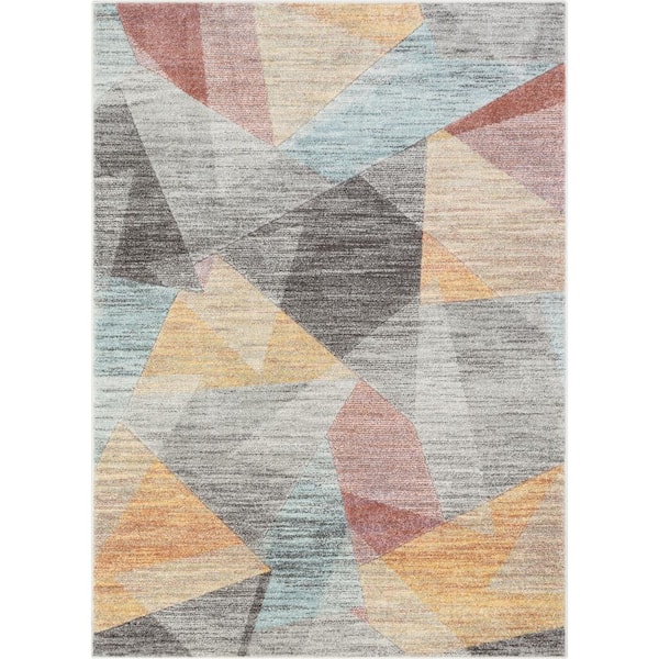 Well Woven WHOA Laramie Gold/Light Blue/Charcoal/Teracotta Geometric Abstract 3D Textured 5 ft. 3 in. x 7 ft. 3 in. Area Rug