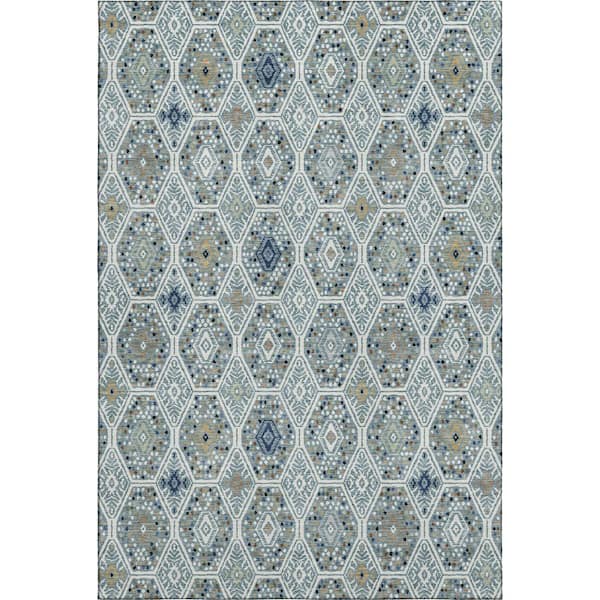 Mayfield Premium Machine Washable Abstract AMF2471 Teal 9 ft. x 12 ft. Area Rug