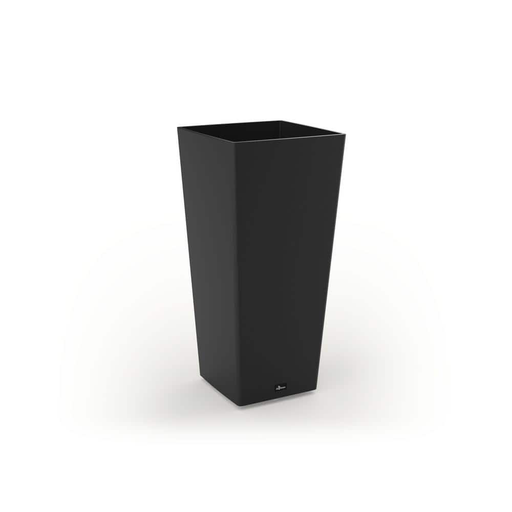 Tall Black Composite Resin Outdoor Square Planter with Shelf Insert