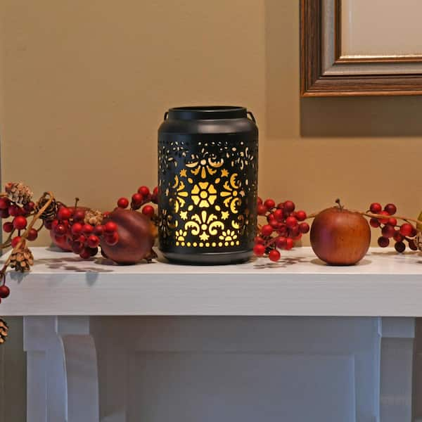 Metal Lantern with Battery-Operated Candle - 19 Black - LumaBase