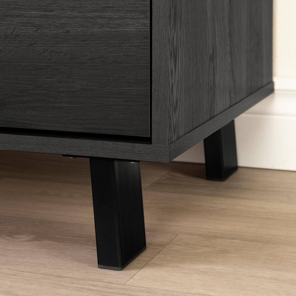 Gray Oak L-Shaped Computer Desk with Power Outlet and Filing Cabinet