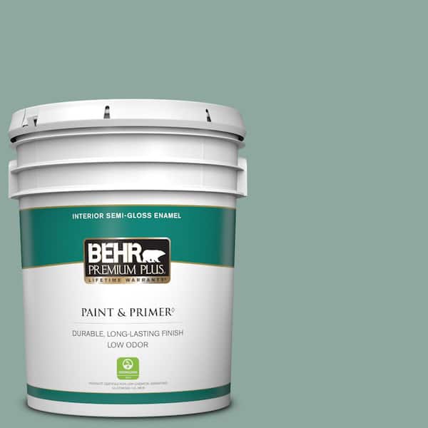 BEHR PREMIUM PLUS 5 gal. #S430-4 Green Meets Blue Semi-Gloss Enamel Low Odor Interior Paint & Primer