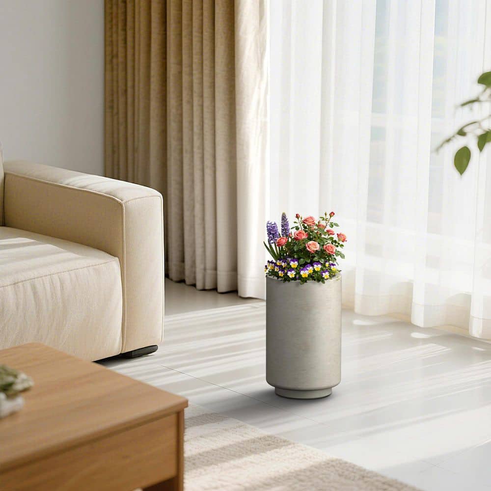 15.8 in.H Tall Cylindrical Concrete Planter, Medium Round Handcrafted Flower Plant Pots with Drainage Hole, Stone Gray price history on PriceWatchPro