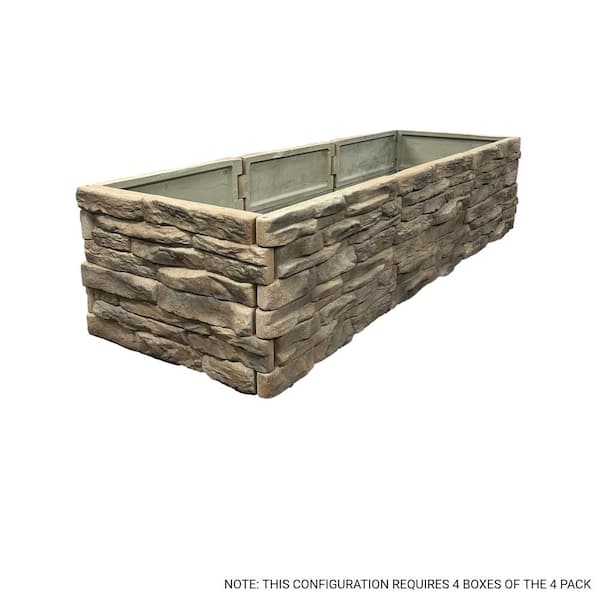 Landecor Raised Garden Bed Tan/Brown Ledgestones - Composite Polyurethane Natural Look & Feel Stone Garden Planter Box (6-Pack)