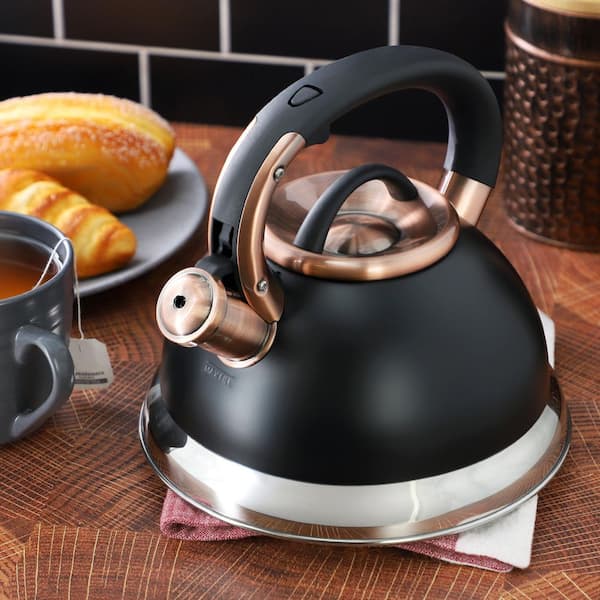 Flintshire 2.2-Quart 8.8-Cup Stainless Steel Whistling Tea Kettle in Matte Black