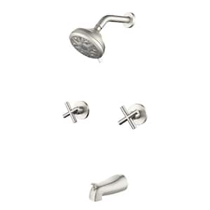 Double Handle 10 -Spray Tub and Shower Faucet 1.8 GPM with 5.34 in. Spout Reach in Brushed Nickel, Valve Included