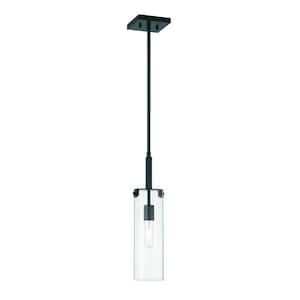 Winfield 5.13 in. W x 15.75 in. H 1-Light Matte Black Mini-Pendant with Clear Glass Shade