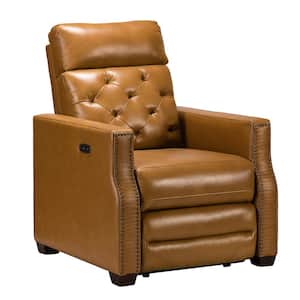 Octavio 31.50"Wide Camel Genuine Leather Power Recliner with Nailhead Trim and USB Port
