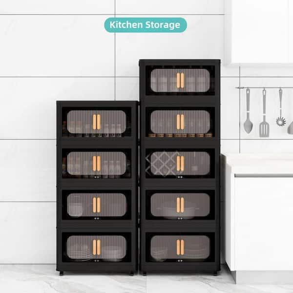 Logmey 40.5 in. 4-Shelf Black Folding Kitchen Pantry Cabinet on