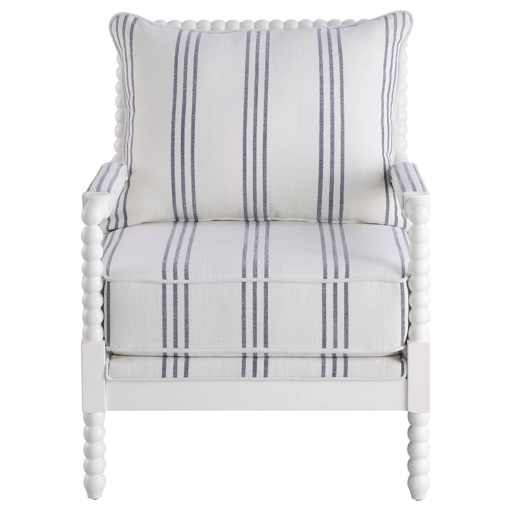 White Linen Barrel Accent Chair with Spindle Wood Frame