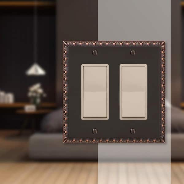 Antiquity 2 Gang Rocker Metal Wall Plate - Aged Bronze