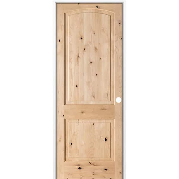 36 in. x 96 in. Rustic 2-Panel Arch Top Left-Hand Unfinished Knotty Alder Wood Single Prehung Interior Door