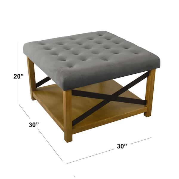 Homepop Gray Tufted Ottoman With Black, Homepop Faux Leather Square Storage Ottoman Coffee Table With Wood Legs