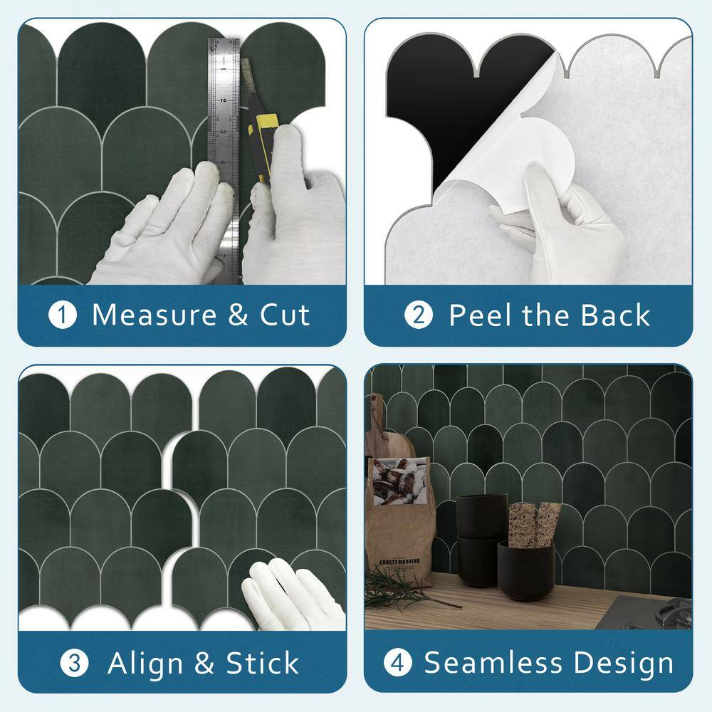 Green Fish Scale Stone Composite Peel & Stick Mosaic Tile