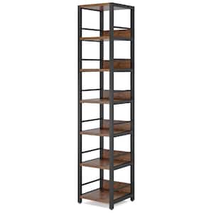 Frailey 75 in. Rustic Brown 6-Shelf Tall Narrow Bookcase Bookshelf Storage Rack with Metal Frame for Home Office