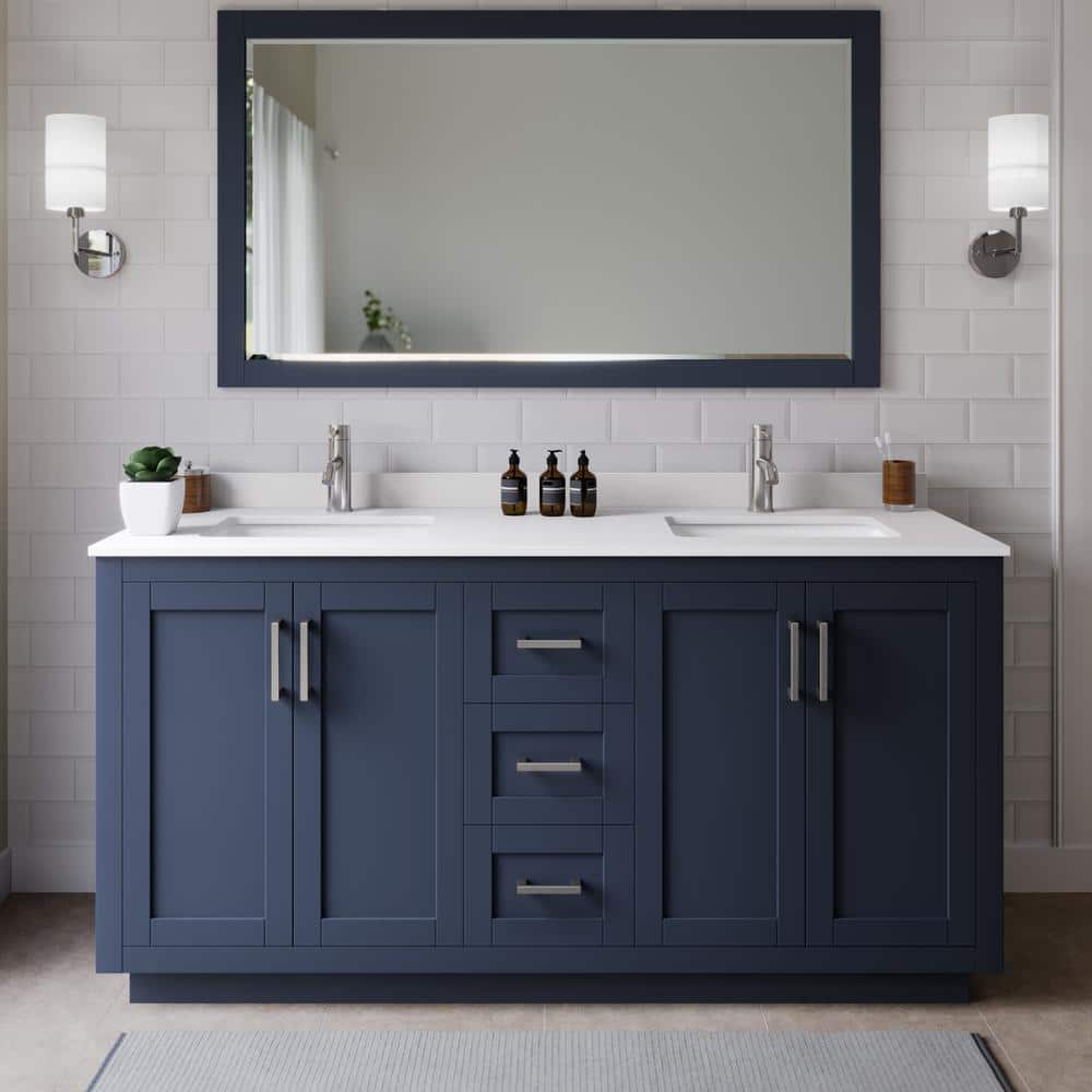 Miranda 66'' Dark Blue Double Vanity with White Marble Top