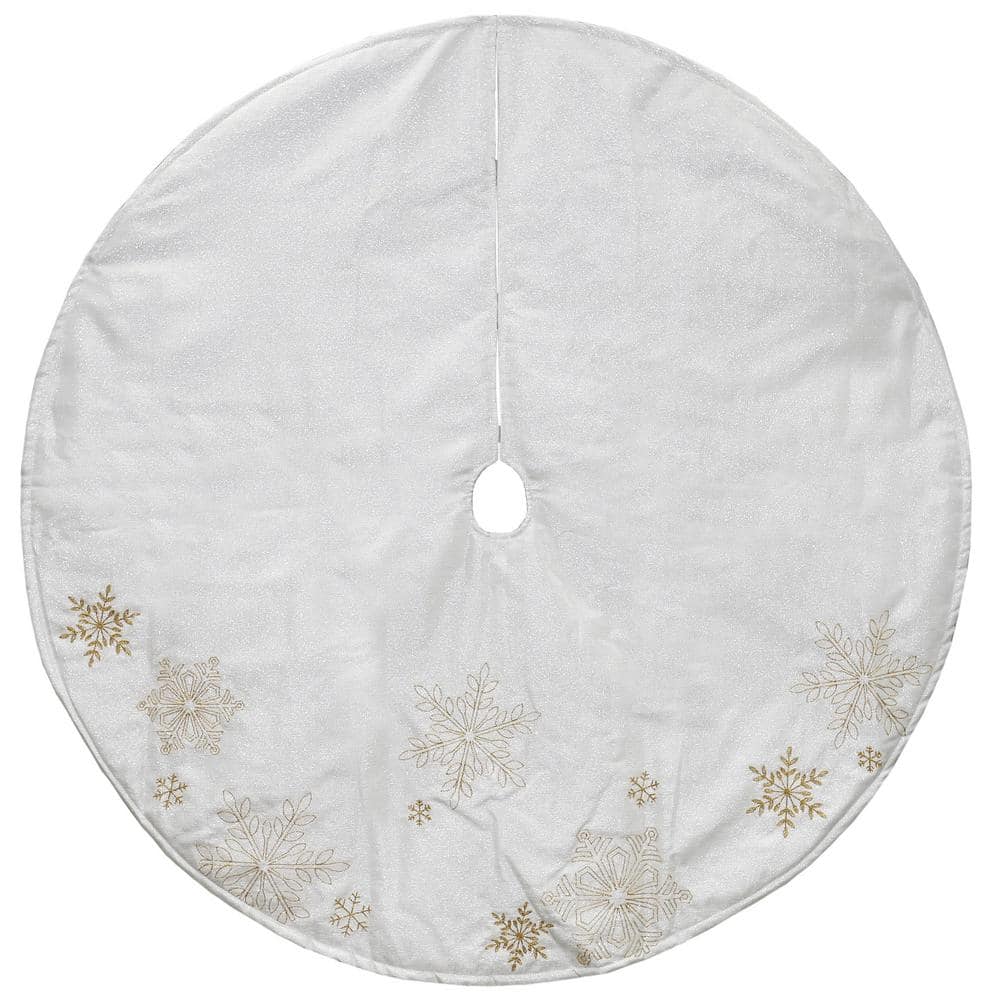 Northlight 48 in. Gold and White Snowflake Embroidered Christmas Tree Skirt