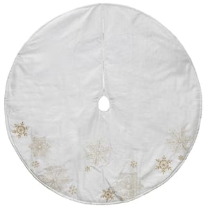 48 in. Gold and White Snowflake Embroidered Christmas Tree Skirt