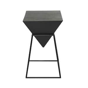 14 in. Black Inverted Pyramid Geometric Large Triangle Wood End Table with Black Metal Stand