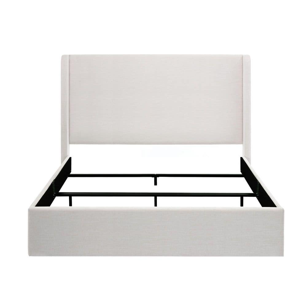 Frasier White Metal Frame King Size Platform Bed with Upholstered Wingback High Headboard, Ivory - thumbnail 9