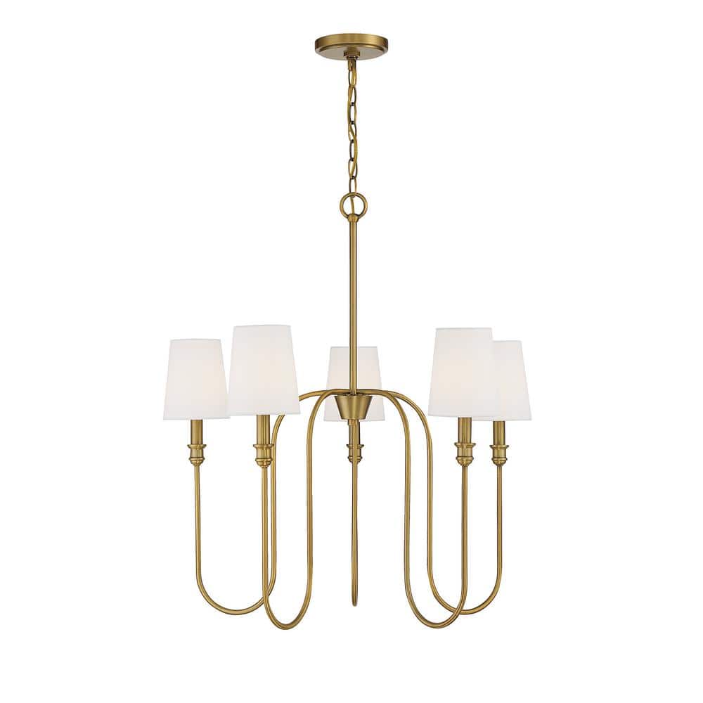 Elegant 5-Light Chandelier in Natural Brass with Adjustable Chain