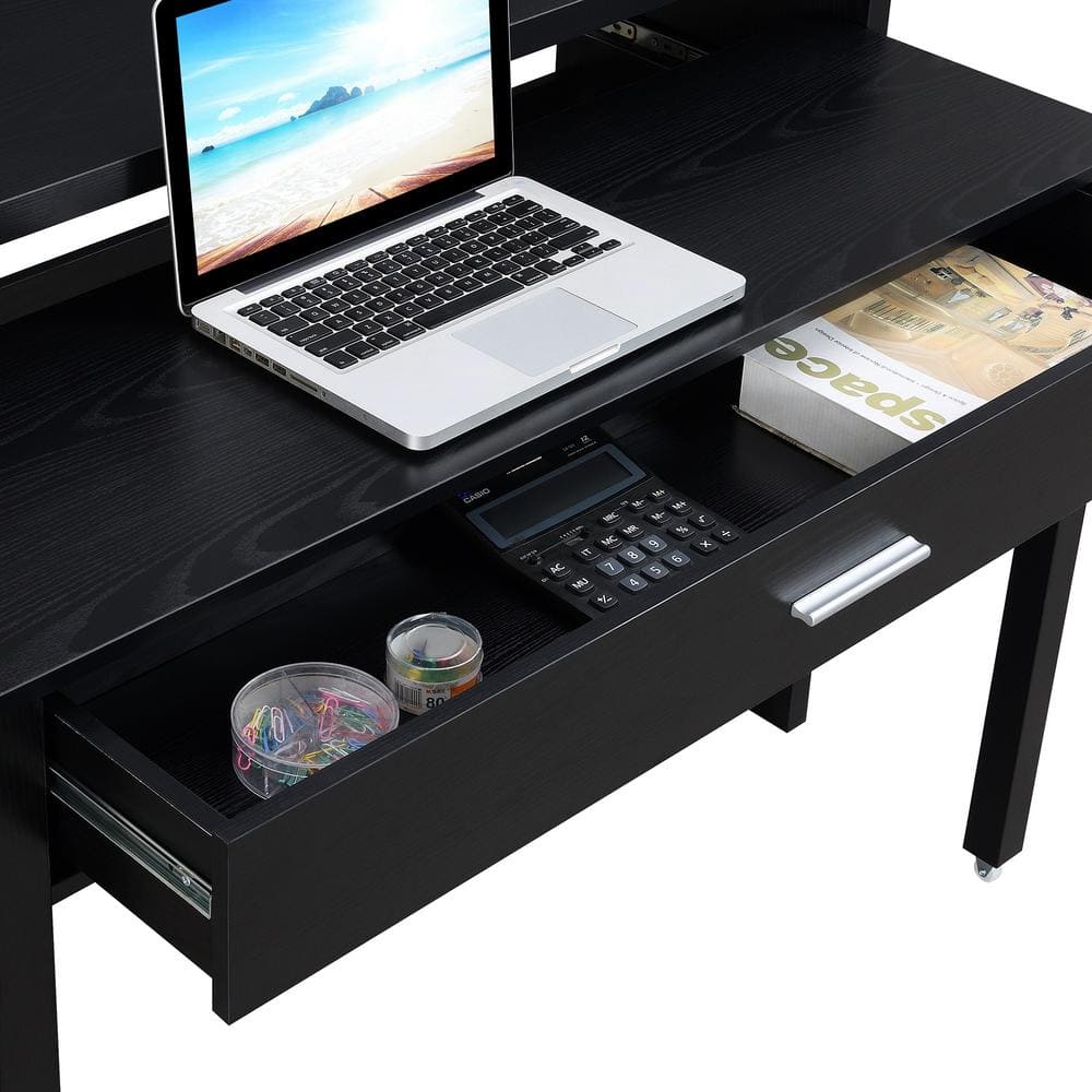 Modern Black Expandable Console/Desk with Sliding Drawer and Riser