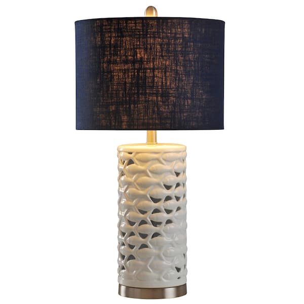 StyleCraft 27 in. White/Silver/Sand Table Lamp with Navy Blue