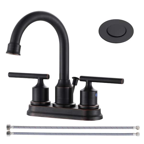 4 in. Centerset Deck Mount Double Handle Bathroom Faucet with Pop-Up Drain Included in Oil Rubbed Bronze
