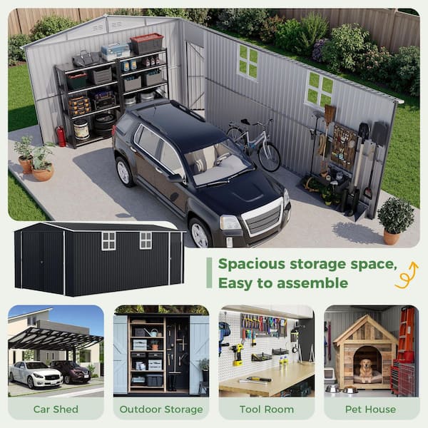 VIWAT 12 ft. W x 20 ft. D Metal Outdoor Storage Garden Tool Steel