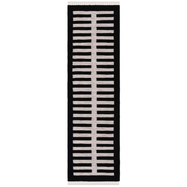 Striped Kilim 2 ft. x 8 ft. Beige/Black Striped Runner Rug