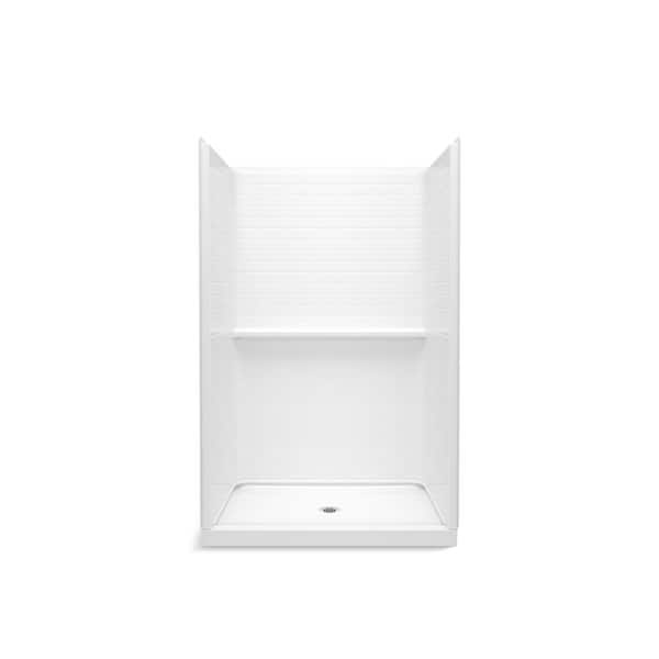 Traverse 48 in. x 34 in. x 72.25 in. Single Threshold Center Drain Shower Base with Shower Walls in White