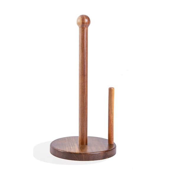 Free Standing Acacia Wood Paper Towel Holder Rustic Farmhouse Large Heavy Base Kitchen Towel Roll Stand