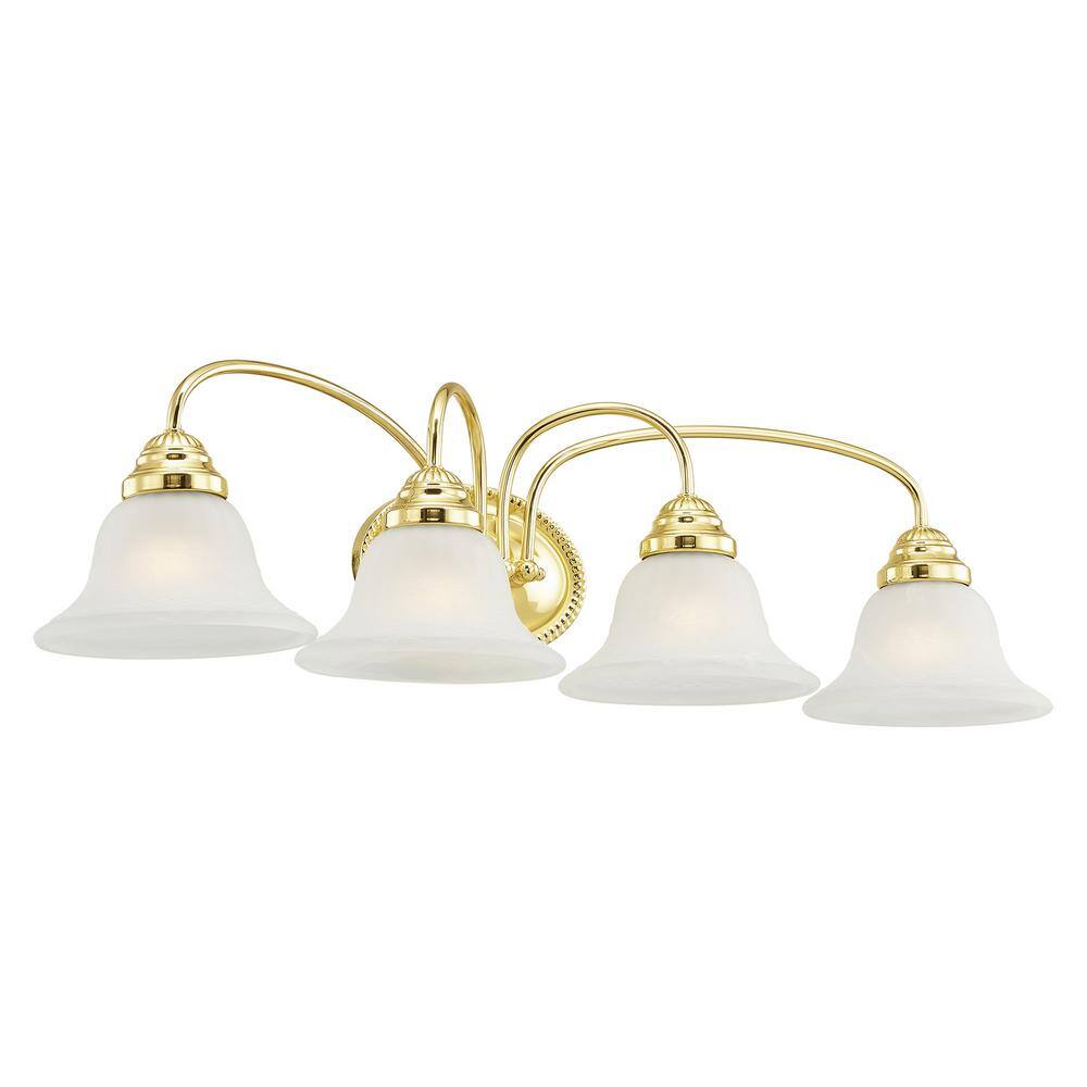 Edgemont Polished Brass 4-Light Vanity with White Alabaster Glass