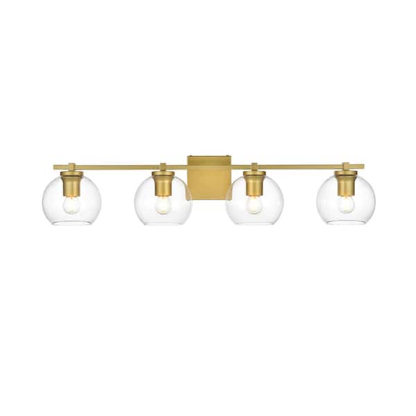 Unbranded Simply Living 34 in. 4-Light Modern Brass Vanity Light with Clear Round Shade