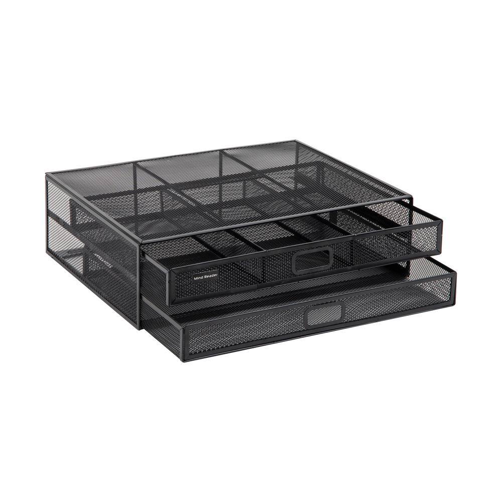Black Metal Mesh Monitor Stand with Storage Drawers