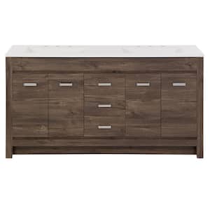Warford 60 in. W x 19 in. D x 33 in. H Double Sink  Bath Vanity in Vintage Oak with White Cultured Marble Top