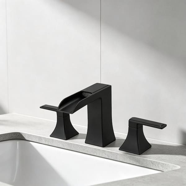 8 in. Widespread Double Handle Bathroom Faucet with Drain Kit Included in Matte Black