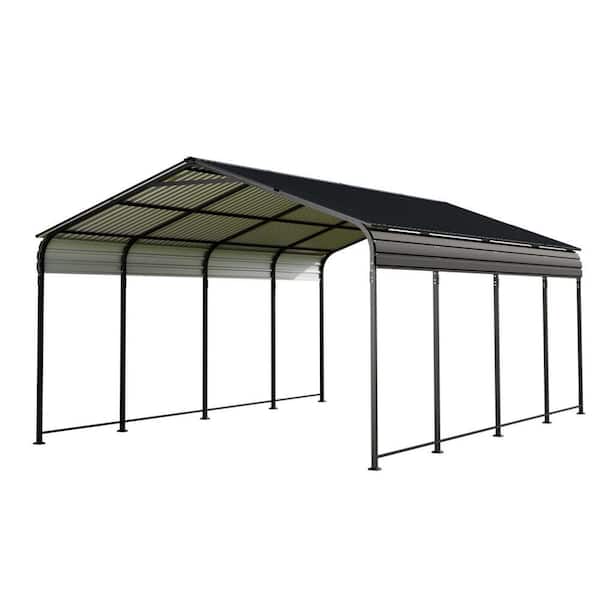 12 ft. W x 20 ft. D x 8.7 ft. H Dark Gray Roof Steel Carport Garage for Pickup, Boat, Car and Tractors