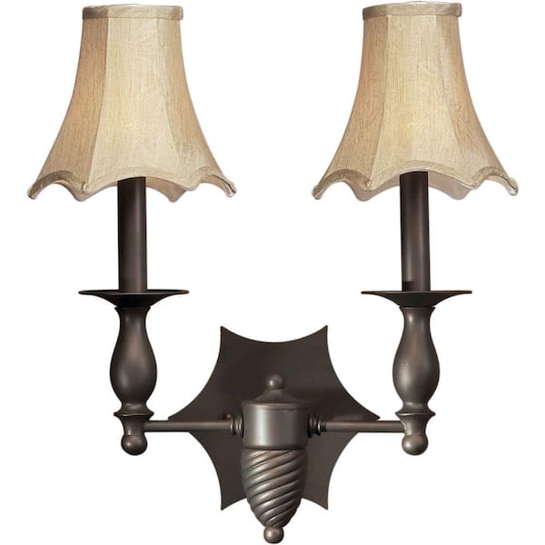 Forte Lighting 2 Light Wall Sconce Antique Bronze Finish Fabric Shades-DISCONTINUED