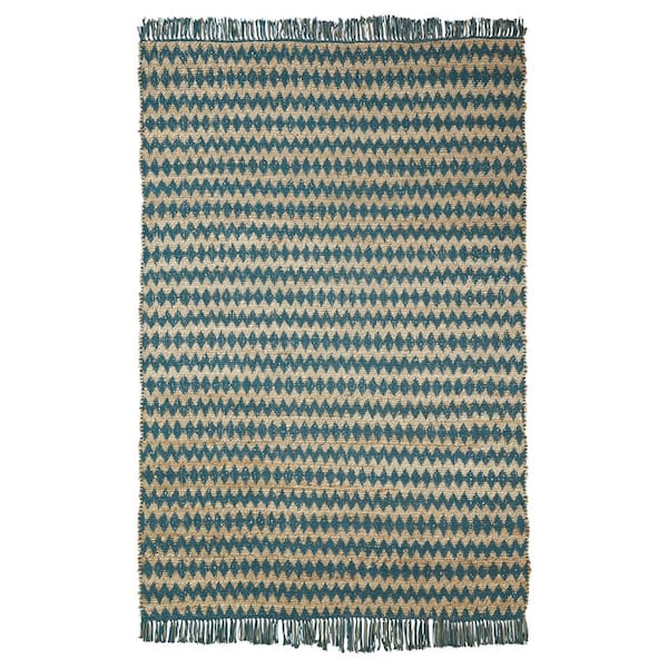 SUPERIOR Chevron Teal 5 ft. x 8 ft. Handwoven Tassel Eco-Friendly Jute and Cotton Area Rug
