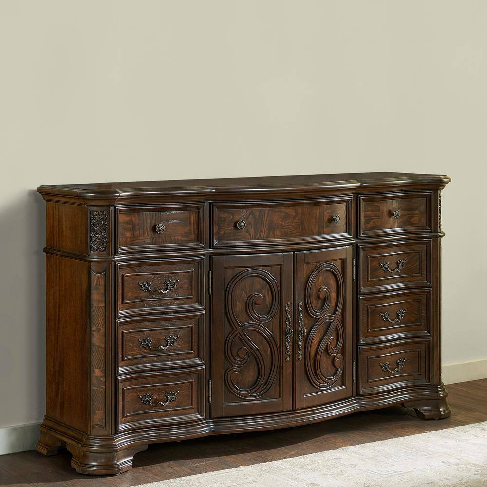 Royale Brown Cherry 9-Drawer Traditional Dresser
