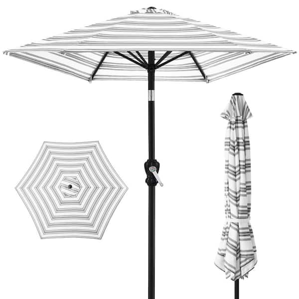 Best Choice Products 10 ft. Steel Market Tilt and Crank Patio Umbrella in Gray Stripe